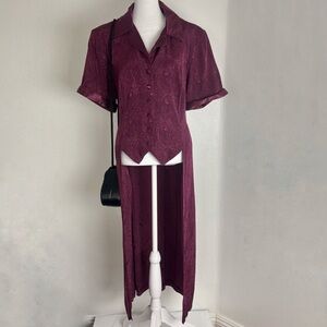 Vintage Amanda Lane Burgundy Satin Paisley Maxi Dress 16W USA